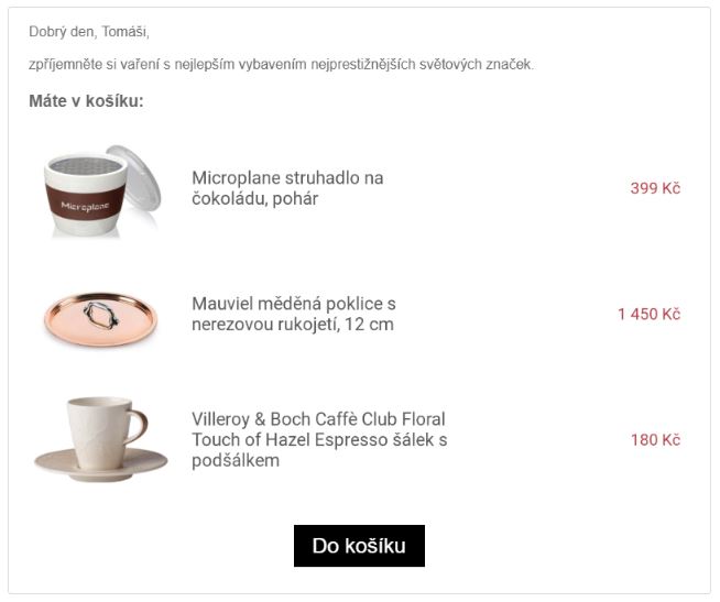 Zobrazení produktů v košíku na základě produktové šablony