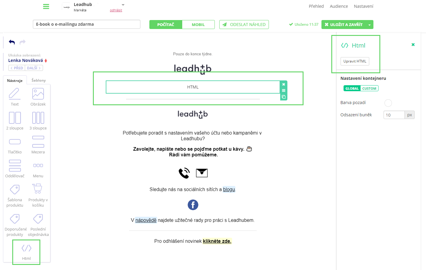 Vložení html objektu do e-mailu